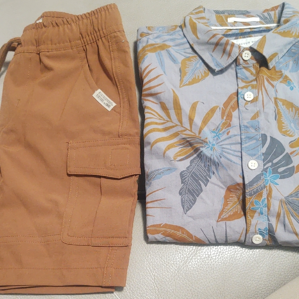 Cactus Boy's Tropical Shirt with Tech Fabric Cargo Shorts